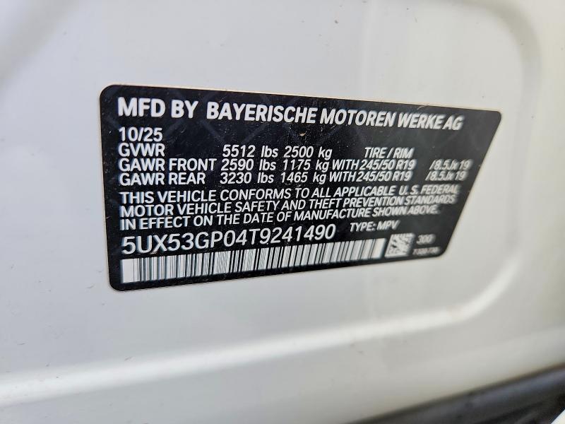 Aukcja sprzedaży 2026 Bmw X3, vin: 5UX53GP04T9241490, numer aukcji: 64990196