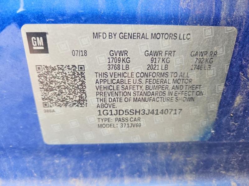 2018 Chevrolet Sonic მანქანა იყიდება აუქციონზე, vin: 1G1JD5SH3J4140717, აუქციონის ნომერი: 65693876