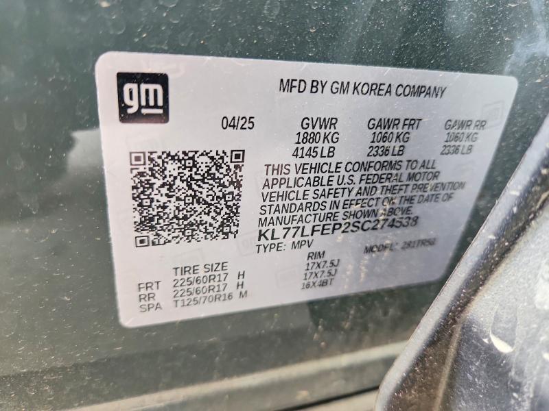 Aukcja sprzedaży 2025 Chevrolet Trax, vin: KL77LFEP2SC274538, numer aukcji: 63402916