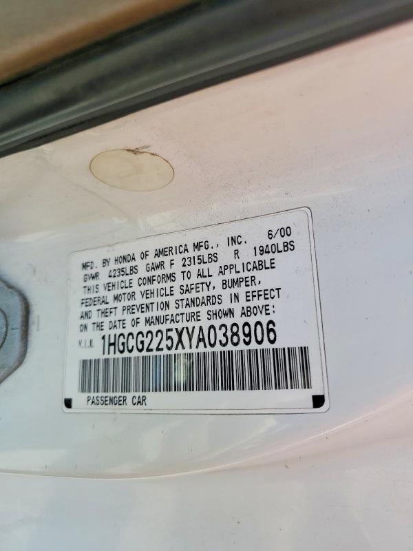 Продаж на аукціоні авто 2000 Honda Accord, vin: 1HGCG225XYA038906, номер лоту: 65726816