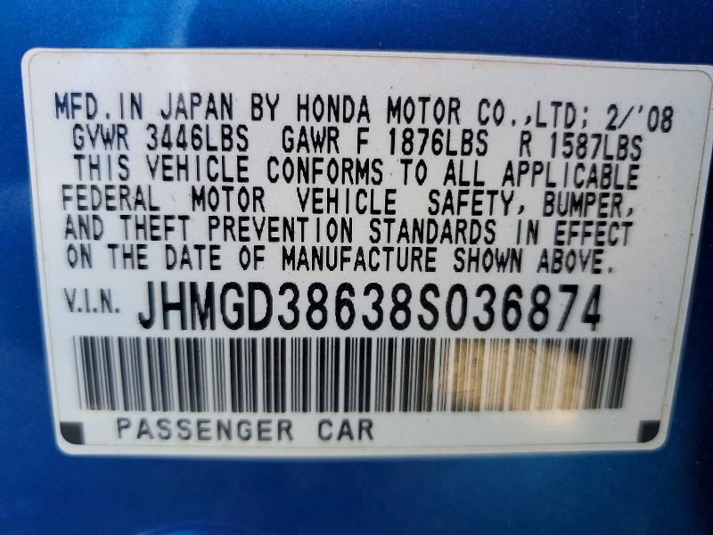 Продаж на аукціоні авто 2008 Honda Fit, vin: JHMGD38638S036874, номер лоту: 65230576
