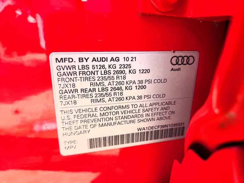 Aukcja sprzedaży 2022 Audi Q3, vin: WA1DECF39N1035931, numer aukcji: 65621596