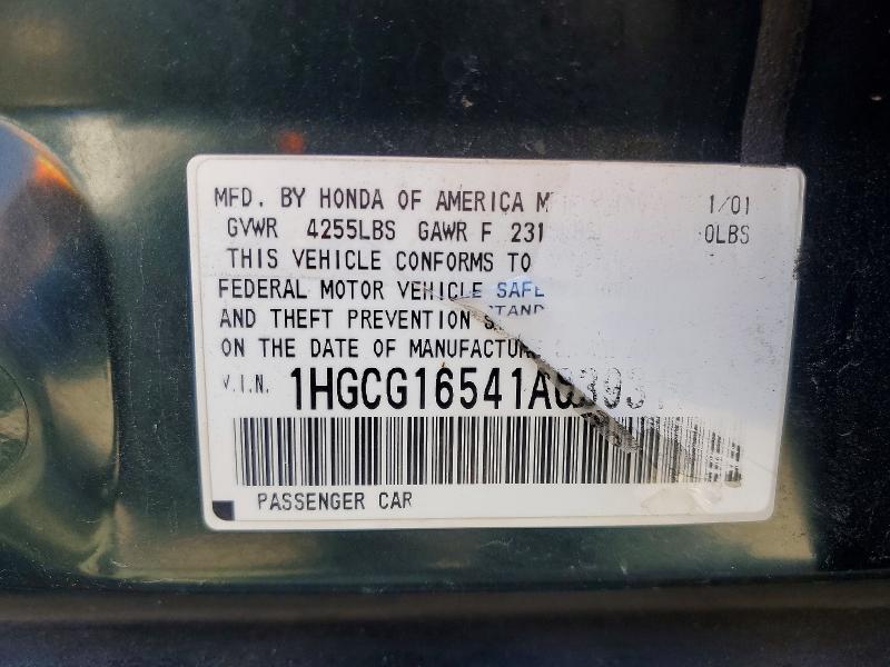 2001 Honda Accord მანქანა იყიდება აუქციონზე, vin: 1HGCG16541A039317, აუქციონის ნომერი: 65572526