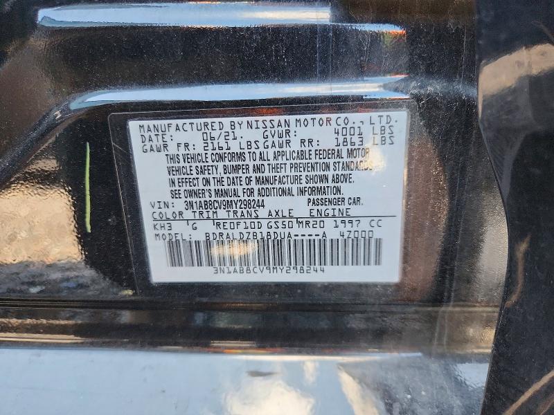2021 Nissan Sentra მანქანა იყიდება აუქციონზე, vin: 3N1AB8CV9MY298244, აუქციონის ნომერი: 65803896