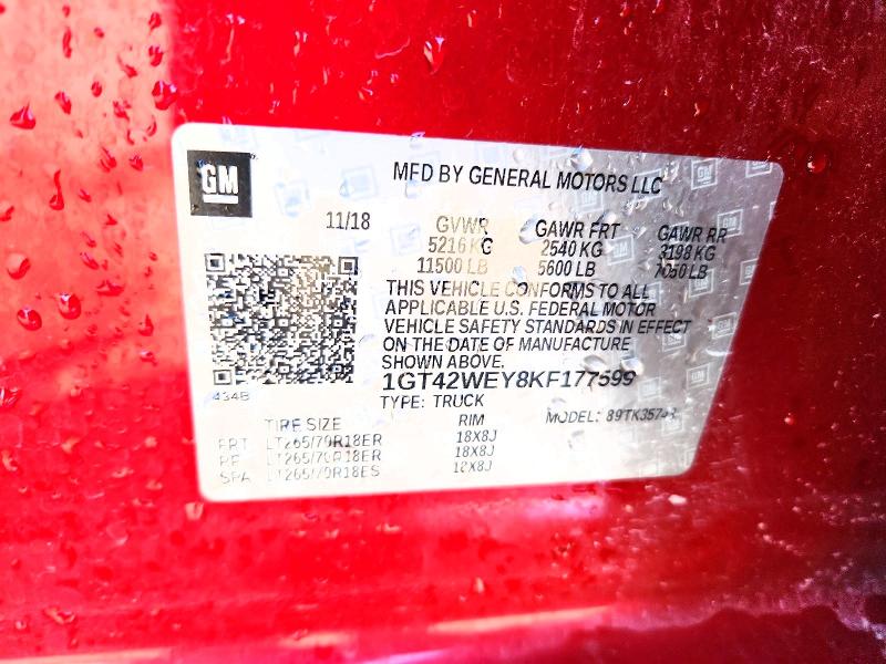 2019 Gmc Sierra მანქანა იყიდება აუქციონზე, vin: 1GT42WEY8KF177599, აუქციონის ნომერი: 62649186