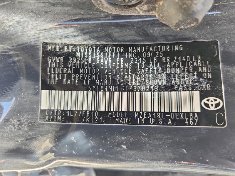 Продажа на аукционе авто 2026 Toyota Corolla, vin: 5YFB4MDE6TP370213, номер лота: 61482986