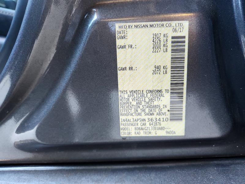 63607846 :رقم المزاد ، 1N4AL3AP5HN363410 vin ، 2017 Nissan Altima مزاد بيع