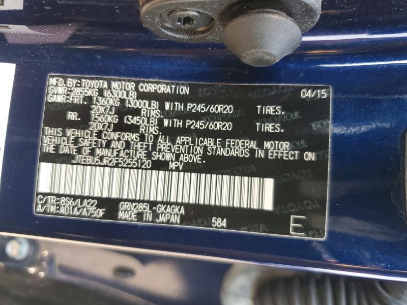 2015 Toyota 4runner მანქანა იყიდება აუქციონზე, vin: JTEBU5JR2F5255120, აუქციონის ნომერი: 63380526