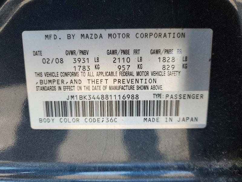 Aukcja sprzedaży 2008 Mazda 3, vin: JM1BK344881116988, numer aukcji: 66411306
