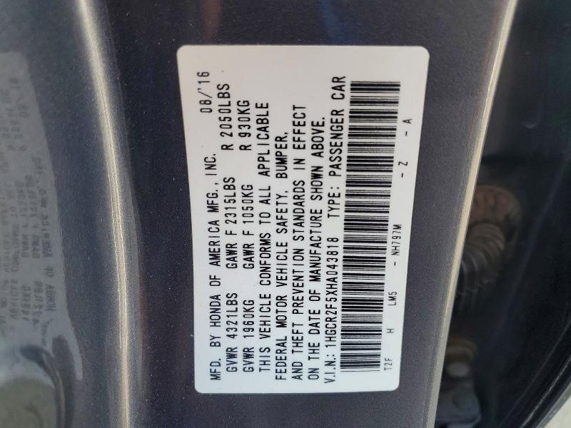 Продаж на аукціоні авто 2017 Honda Accord, vin: 1HGCR2F5XHA043818, номер лоту: 64648766