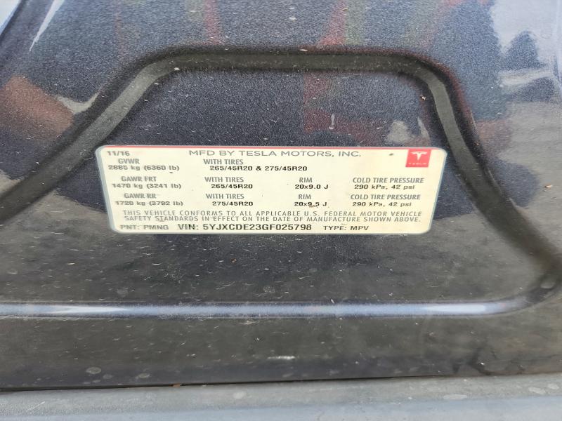 Продажа на аукционе авто 2016 Tesla Model X, vin: 5YJXCDE23GF025798, номер лота: 64612216