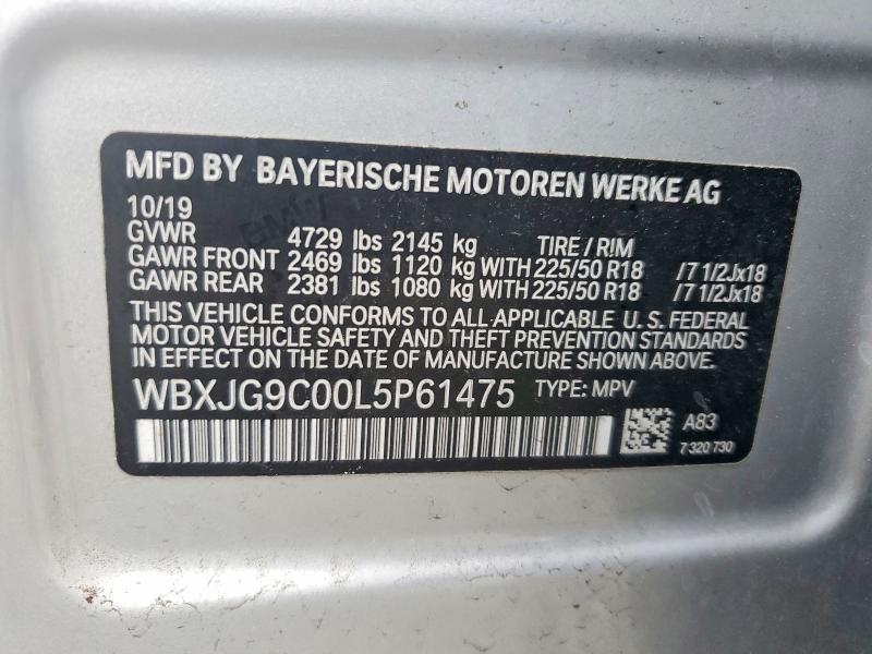 65890276 :رقم المزاد ، WBXJG9C00L5P61475 vin ، 2020 Bmw X1 مزاد بيع