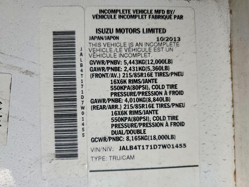 Aukcja sprzedaży 2013 Isuzu Npr Hd, vin: JALB4T171D7W01455, numer aukcji: 64220746