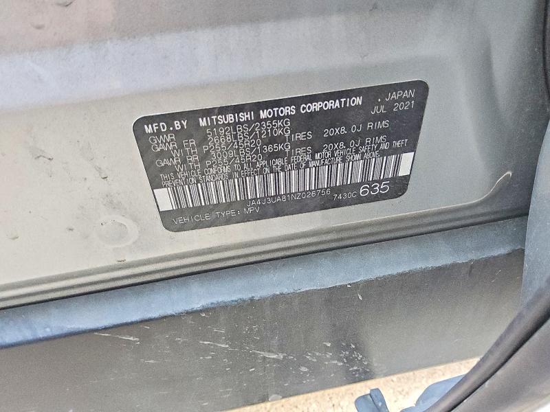 63355246 :رقم المزاد ، JA4J3UA81NZ026756 vin ، 2022 Mitsubishi Outlander مزاد بيع