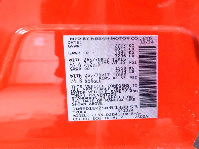 Продажа на аукционе авто 2025 Nissan Frontier, vin: 1N6ED1EK2SN616053, номер лота: 65291536