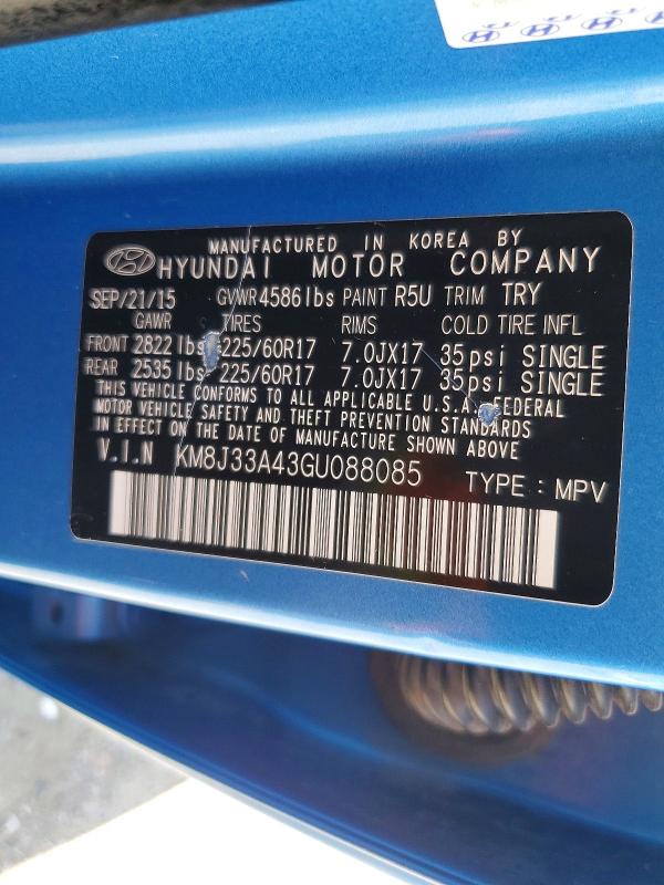66588856 :رقم المزاد ، KM8J33A43GU088085 vin ، 2016 Hyundai Tucson مزاد بيع