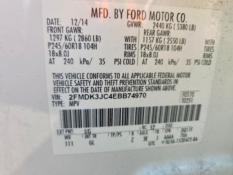Aukcja sprzedaży 2014 Ford Edge, vin: 2FMDK3JC4EBB74970, numer aukcji: 62389876