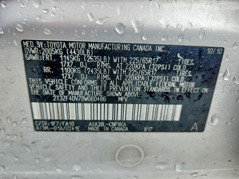 Aukcja sprzedaży 2011 Toyota Rav4, vin: 2T3ZF4DV7BW060486, numer aukcji: 64421006