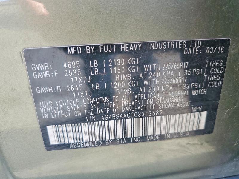 Aukcja sprzedaży 2016 Subaru Outback, vin: 4S4BSAAC3G3313582, numer aukcji: 64872046
