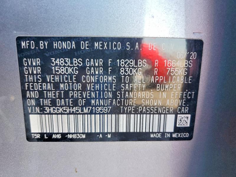 2020 Honda Fit მანქანა იყიდება აუქციონზე, vin: 3HGGK5H45LM719597, აუქციონის ნომერი: 66470696