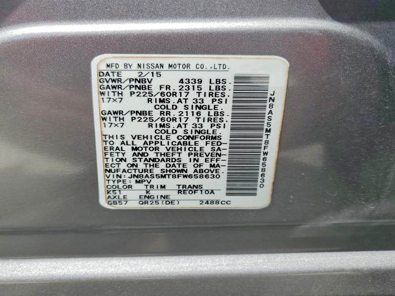 Aukcja sprzedaży 2015 Nissan Rogue Select, vin: JN8AS5MT8FW658630, numer aukcji: 66956146