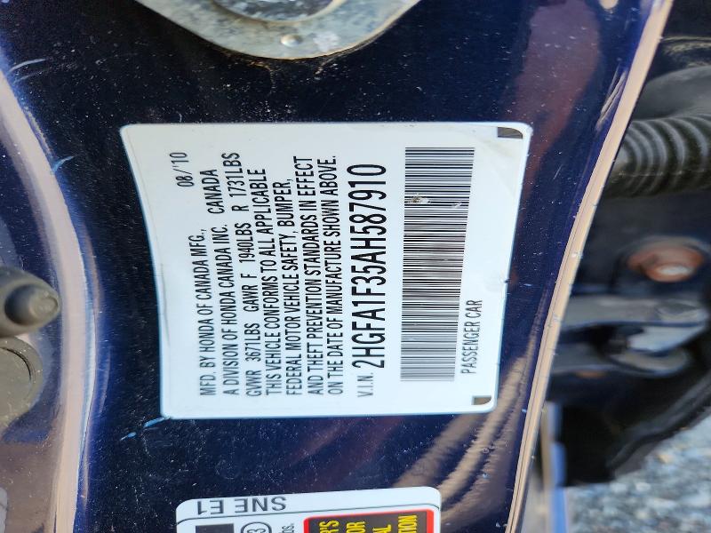 65850426 :رقم المزاد ، 2HGFA1F35AH587910 vin ، 2010 Honda Civic مزاد بيع