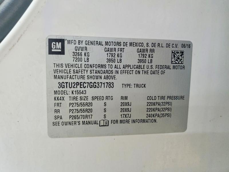 Aukcja sprzedaży 2016 Gmc Sierra, vin: 3GTU2PEC7GG371783, numer aukcji: 64840756