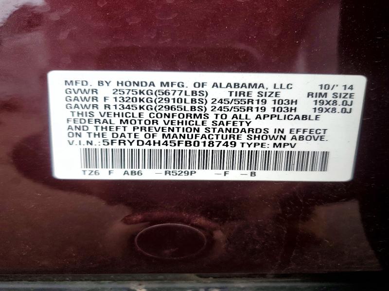 Aukcja sprzedaży 2015 Acura Mdx, vin: 5FRYD4H45FB018749, numer aukcji: 65079956