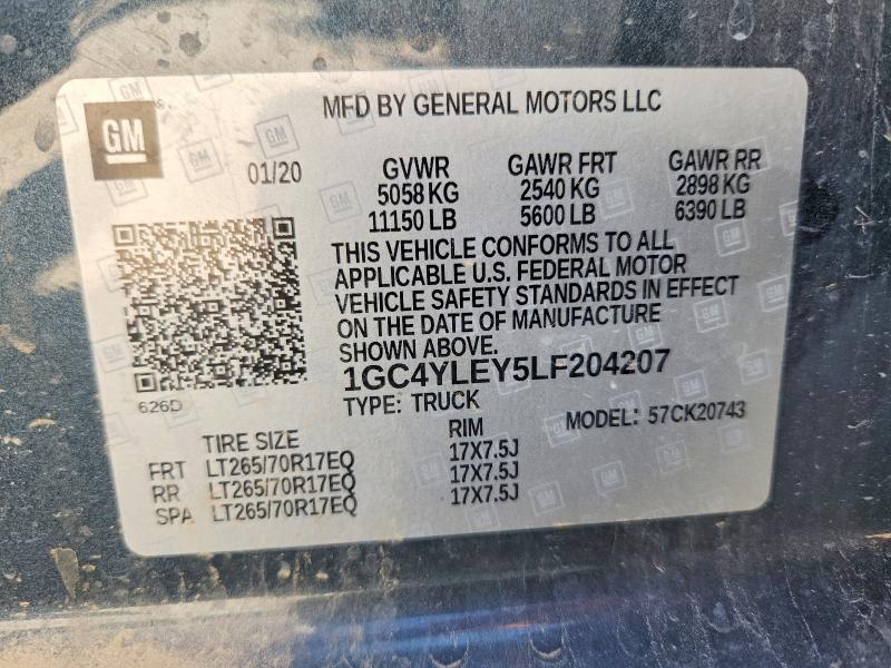 Aukcja sprzedaży 2020 Chevrolet Silverado, vin: 1GC4YLEY5LF204207, numer aukcji: 62028056
