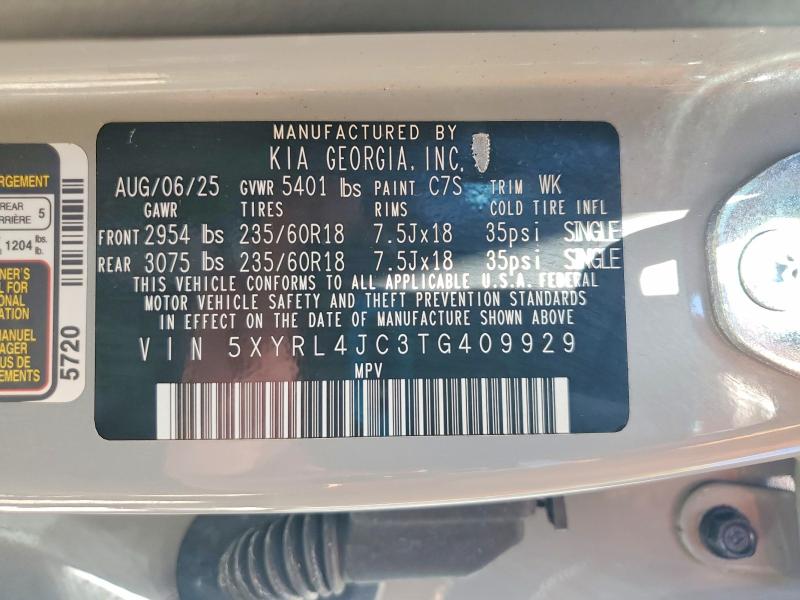 Продаж на аукціоні авто 2026 Kia Sorento, vin: 5XYRL4JC3TG409929, номер лоту: 63952326