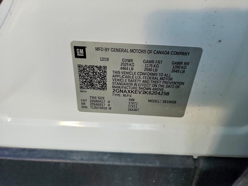 64970806 :رقم المزاد ، 2GNAXKEV3K6204258 vin ، 2019 Chevrolet Equinox مزاد بيع