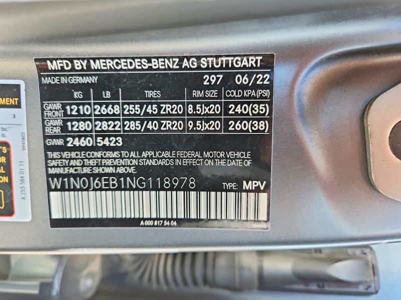2022 Mercedes-benz Glc Coupe მანქანა იყიდება აუქციონზე, vin: W1N0J6EB1NG118978, აუქციონის ნომერი: 66200866