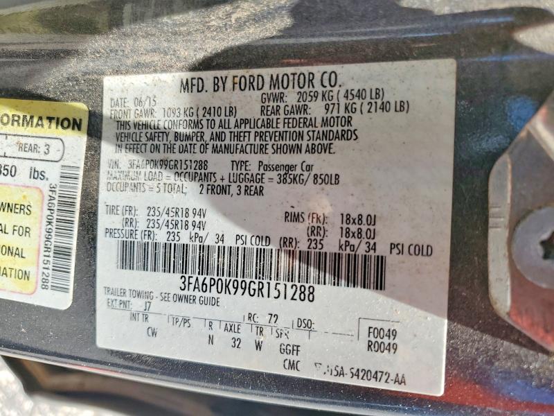 Продажа на аукционе авто 2016 Ford Fusion, vin: 3FA6P0K99GR151288, номер лота: 64838006