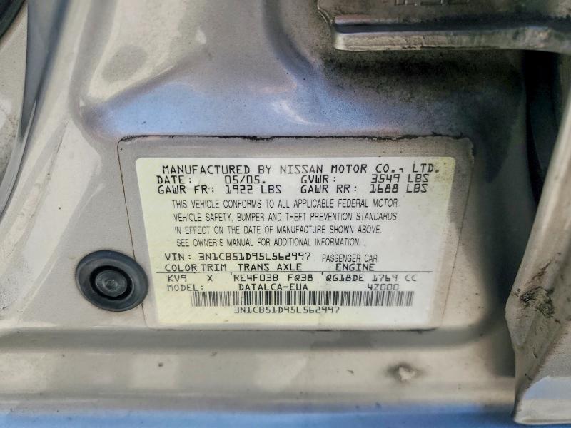 Продаж на аукціоні авто 2005 Nissan Sentra, vin: 3N1CB51D95L562997, номер лоту: 66238936