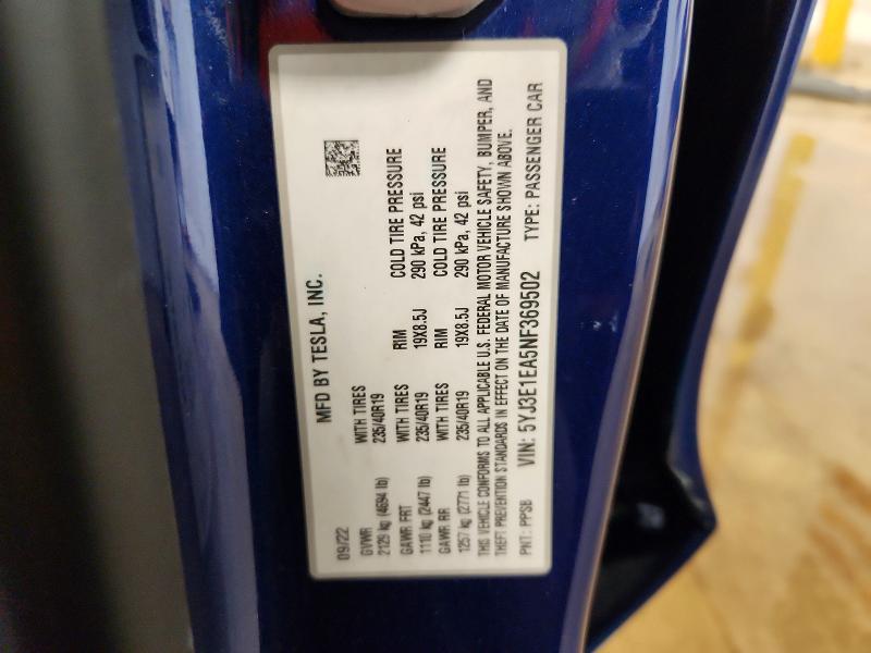 Продаж на аукціоні авто 2022 Tesla Model 3, vin: 5YJ3E1EA5NF369502, номер лоту: 64136086