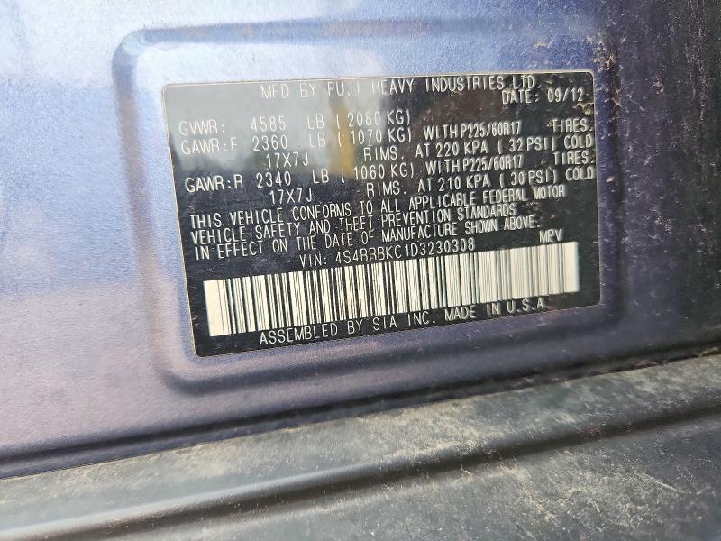 63400496 :رقم المزاد ، 4S4BRBKC1D3230308 vin ، 2013 Subaru Outback مزاد بيع