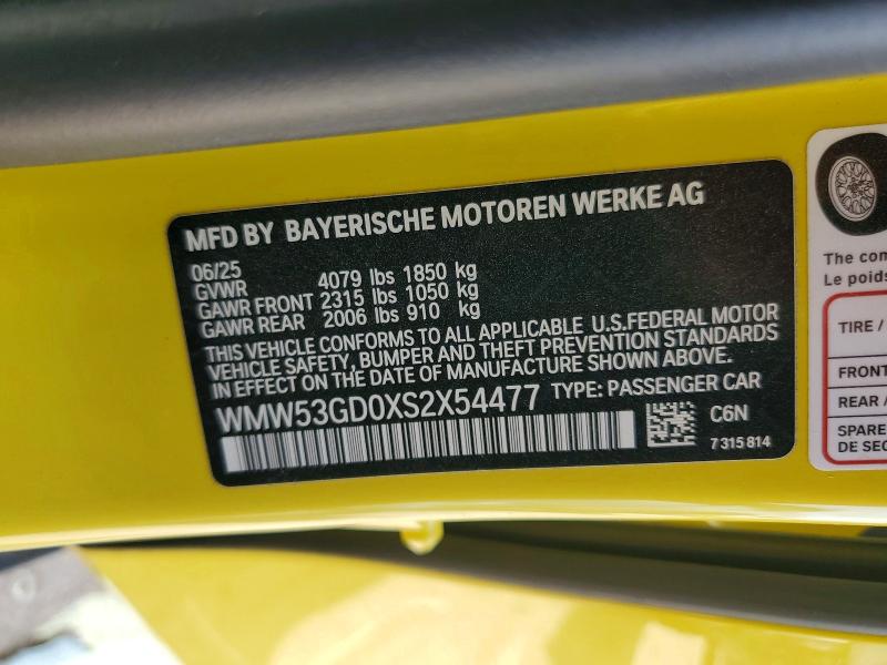 2025 Mini Cooper მანქანა იყიდება აუქციონზე, vin: WMW53GD0XS2X54477, აუქციონის ნომერი: 65274496