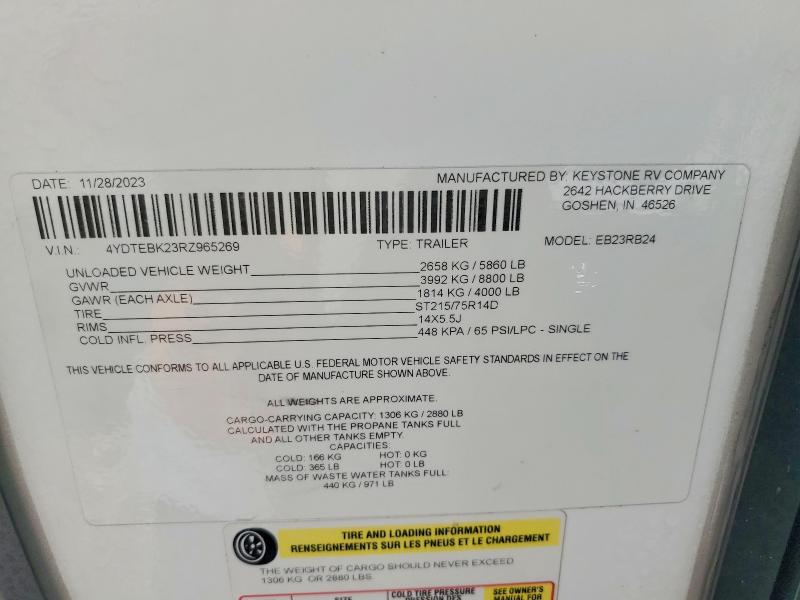 Продажа на аукционе авто 2024 Keystone Trailer, vin: 4YDTEBK23RZ965269, номер лота: 65204176