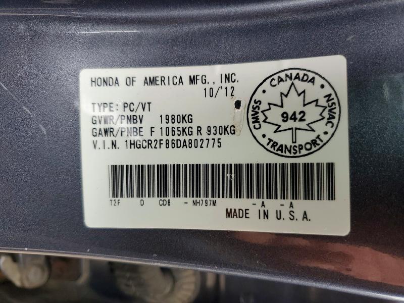 2013 Honda Accord მანქანა იყიდება აუქციონზე, vin: 1HGCR2F86DA802775, აუქციონის ნომერი: 64142346