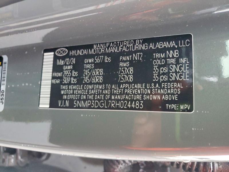 2024 Hyundai Santa Fe მანქანა იყიდება აუქციონზე, vin: 5NMP3DGL7RH024483, აუქციონის ნომერი: 64396236