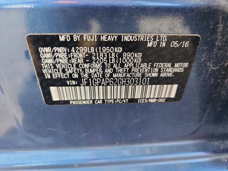 Aukcja sprzedaży 2016 Subaru Impreza, vin: JF1GPAP62GH303101, numer aukcji: 66965206