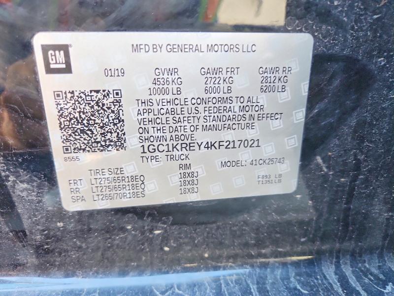 2019 Chevrolet Silverado მანქანა იყიდება აუქციონზე, vin: 1GC1KREY4KF217021, აუქციონის ნომერი: 66204236