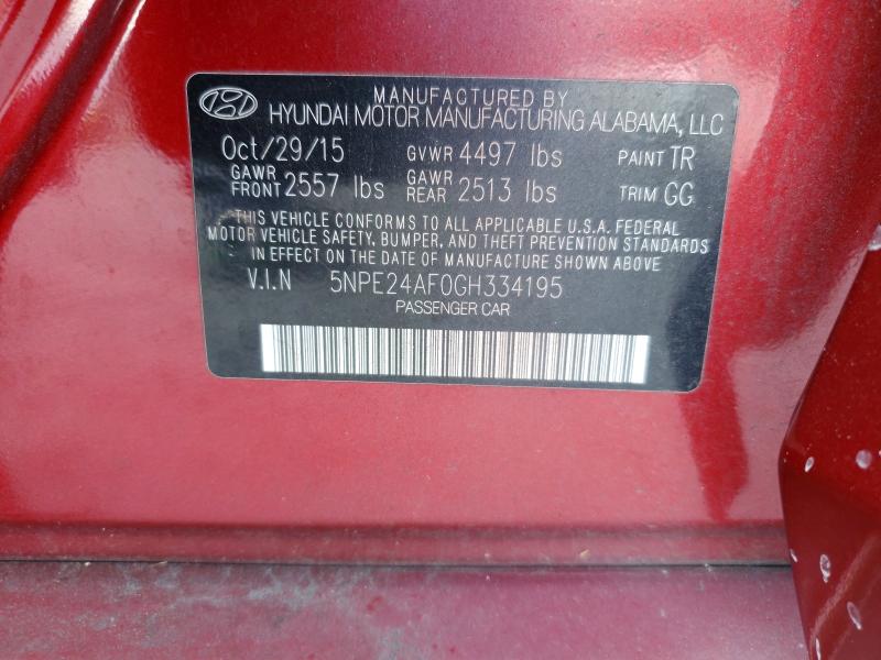 64934276 :رقم المزاد ، 5NPE24AF0GH334195 vin ، 2016 Hyundai Sonata مزاد بيع