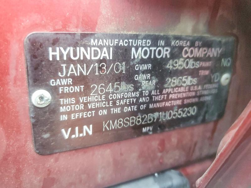 Aukcja sprzedaży 2001 Hyundai Santa Fe, vin: KM8SB82B71U055230, numer aukcji: 63579296