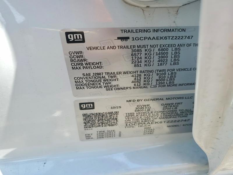 Продаж на аукціоні авто 2026 Chevrolet Silverado, vin: 1GCPAAEK6TZ222747, номер лоту: 65798346