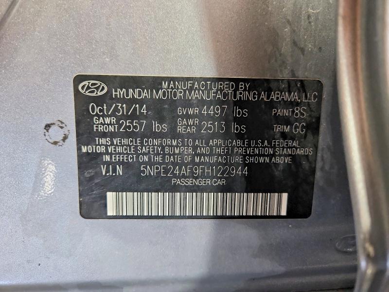 2015 Hyundai Sonata მანქანა იყიდება აუქციონზე, vin: 5NPE24AF9FH122944, აუქციონის ნომერი: 61452066