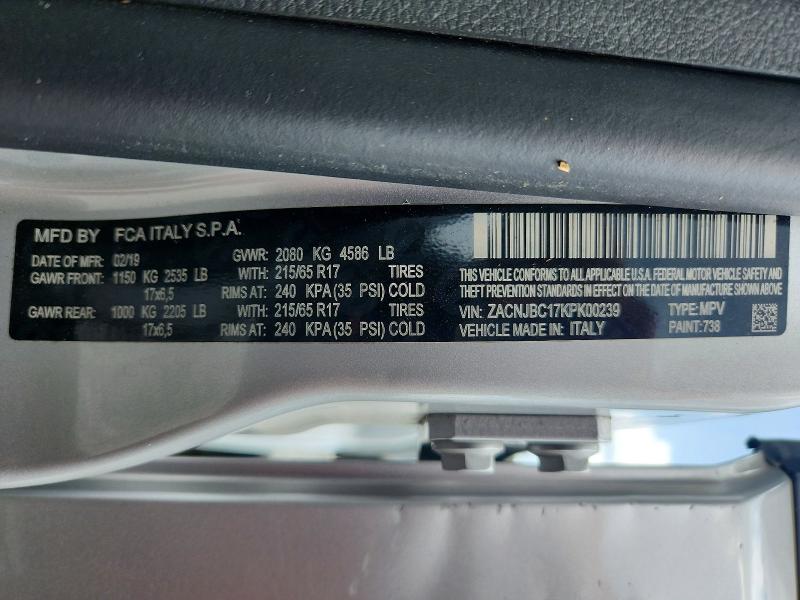 Продаж на аукціоні авто 2019 Jeep Renegade, vin: ZACNJBC17KPK00239, номер лоту: 65124236