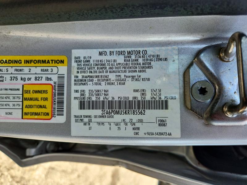 66508446 :رقم المزاد ، 3FA6P0MU5KR185562 vin ، 2019 Ford Fusion مزاد بيع