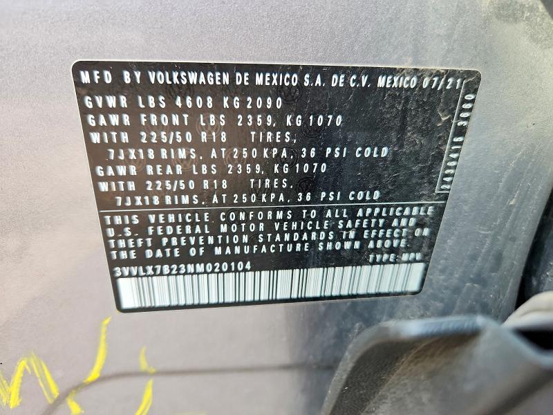 Aukcja sprzedaży 2022 Volkswagen Taos, vin: 3VVLX7B23NM020104, numer aukcji: 65733256