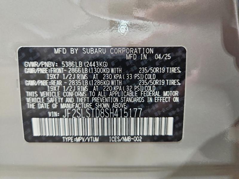 64201776 :رقم المزاد ، JF2SLSTD8SH415177 vin ، 2025 Subaru Forester مزاد بيع